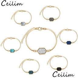 Charm Bracelets Handmade Crystal Resin Druzy Bracelet Arrival Colorf Natural Stone Bangles For Women Gold Sier Jewellery Gift Drop Deli Dhtss