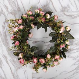 Decorative Flowers & Wreaths 30cm/40cm Artificial Mini Rose Floral Wreath Silk Fake Flower Garland For Home Front Door Wedding Wall Hanging