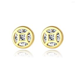 Stud Earrings 14k Gold Round Hollow Pave Style Fashion Jewerly For Women 2023 Gift In 925 Sterling Silver Super Deals