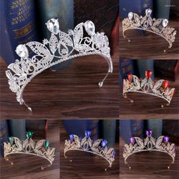 Hair Clips Vintage Green Red Rhinestone Bridal Tiara Fashion Golden Diadem For Women Wedding Dress Jewelry Princess Crown Accessories