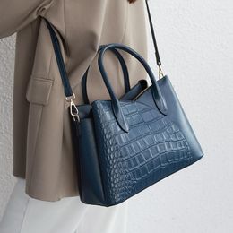 Evening Bags 2023 Fashion Genuine Leather Classic Totes Soft Alligator Handbags Women Shoulder Messenger Bag Ladies Commute Blue