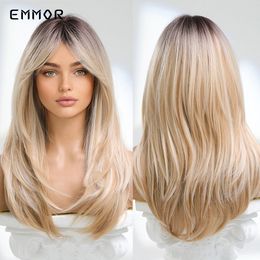 Synthetic Natural Ombre Beige Brown Blonde Straight Wigs Long Synthetic Wig For Women Party Heat Resistant Fiber Wigsfactory