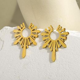 Hoop Earrings AENSOA Simple Design Stainless Steel Sun Flower Zircon Drop Irregular Sunflower Shape Earring For Women Girl Jewellery