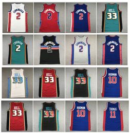 SL Piston Grant Hill Basketball Jersey Detroits Cade Cunningham Mitch & Ness Isiah Thomas Dennis Rodman White Blue Green Red Size S-XXL