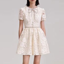 2023 women designer summer dress dress high waisted diamond bow cut out water-soluble lace dress for women