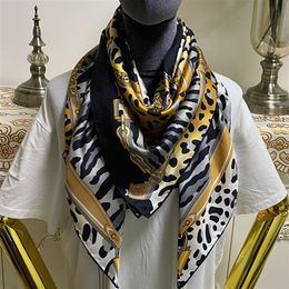 New style women's square scarf scarves good quality 100% twill silk material pint letters leopard grain pattern size 110cm - 174k