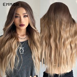 Synthetic Wigs Long Wavy Ombre Brown with Blonde Natural Hair Wigs for Women Cosplay Wigs Heat Resistant Fibre Hair Wigfactory