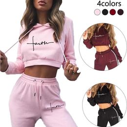 Women's Hoodies Women's Fashion Tracksuit Spring Autumn Woman Sport Kit Cropped Home Wear Casual Hooded Short Tops Loose Long Pants 2PCS