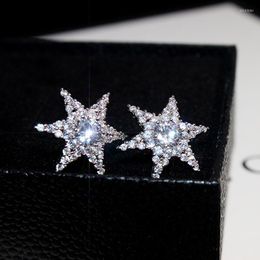 Stud Earrings High Quality Delicate Cubic Zircon Star Fashion Women Jewelry White Gold Color Crystal