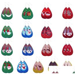 Charm Double Layer Christmas Glitter Leather Earrings Faux Dangle Drops For Women Tree Bell Deer Earring Drop Delivery Jewellery Dhoyz