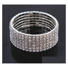 Bangle Fashion 16 Row White Crystal Tennis Bracelet Bridal Stretch Sier Tone Ideal For Drop Delivery Jewellery Bracelets Dhqqe
