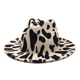 European US British Style Cow Print Jazz Felt Hat Faux Wool Fedora Hats Women Men Wide Brim Panama Party Formal Hat2565
