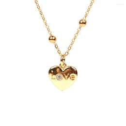 Pendant Necklaces EYIKA Copper Matte Gold Plated Love Necklace Pave Zircon Heart Colar Metal Beads Chain Elegant Women Jewellery For Lovers