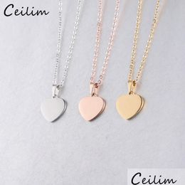 Pendant Necklaces Fashion Blank Love Heart Necklace Stainless Steel Hearts Charm Gold Sier Jewelry For Buyer Own Engraving Drop Deli Dhjqx