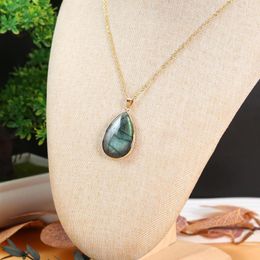 Pendant Necklaces Natural Stone Necklace Water Drop Shape Flash Labradorite Gemstone Exquisite Charms For Jewellery Making Diy Accessories
