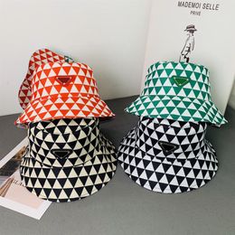 Women Fashion Designer Bucket Hats Autumn Winter Cotton Triangle Letter beanie Couple Outdoor Sports Plaid bonnet1699