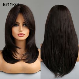 Synthetic Ombre Black Straight Wig With Bangs Hair Wigs Cosplay Natural Heat Resistant Wig for Women Daily Hair Wigfactory dire