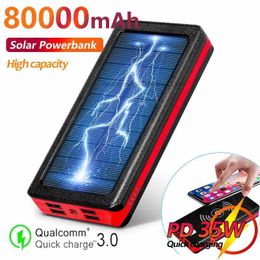 Free Customized LOGO 80000mAh Solar Wireless Power Bank Fast Charger Large Capacity 4 USB LED Mobile Phone Charger External Battery For Xiaomi IPhone