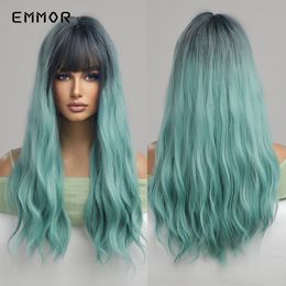 Synthetic Long Wigs Ombre Black to Green Hair Wig for Women Natural Heat Resistant Fibre Lolita Wigs Halloween Wigfactory direc