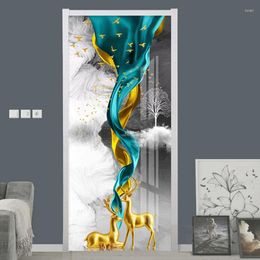 Wallpapers 3D Wallpaper Modern Abstract Ink Landscape Golden Elk Door Sticker Living Room Bedroom Home Decor Creative Poster PVC Decal