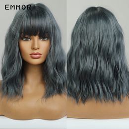 Synthetic Wave Wigs Ombre Balck to Green Bobo Hair Wig with Bangs for Women Soft Natural Heat Resistant Fiber Lolita Wigsfactor