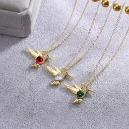 Pendant Necklaces Mafisar Trendy Gold Colour Bird White/Green/Red CZ Crystal Wedding Jewellery Stainless Steel Chain Necklace For Women