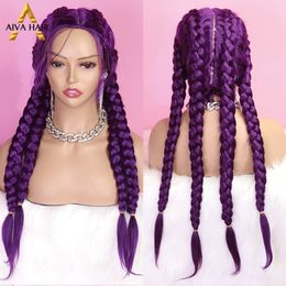 Hair pieces Aiva Purple Black Synthetic Braid Blue Heat Resistant Braids With Baby Box Braided For Women 230609