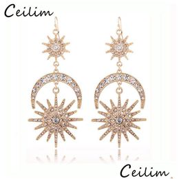 Charm Rhinestone Sun Moon Stars Earrings Bold Punk Jewelry For Women Men Drop Delivery Dhm9V