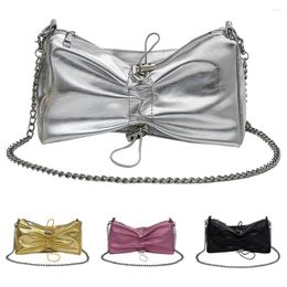 Evening Bags Women Hobo Bag Chain Satchel Bow Knot Cloud Handbag Solid Colour Pleated Shoulder Drawstring Crossbody Female Tote