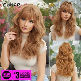 EMMOR Synthetic Light Brown Natural Medium Long Wavy Hair Wig with Bangs for Women Heat Resistant Daily Cosplay Party Wigsfactor