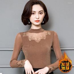 Women's Blouses Blouse Women Shirt Women's Lace Long-Sleeved Bright Yarn Mesh T-shirt Top Blusas Mujer De Moda