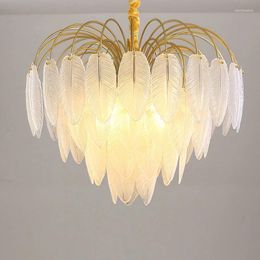 Chandeliers Modern Glass White Feather E14 Chandelier Lighting Creative Stainless Steel Pandant Lamp For Dining Living Bedroom Hanging Light