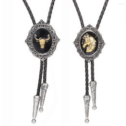 Bow Ties Tang Grass Pattern Horse Head Eagle Elk Bull Bolo Tie Collar Rope American Western Cowboy