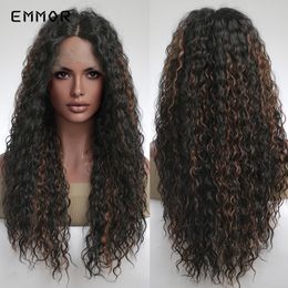 Synthetic T-part Lace Long Wavy Black Brown Lace Wigs Fashion Part Natural Heat Resistant Hair Wig for Women Daily Wigfactor