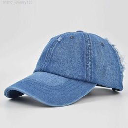 Distressed Washed Cotton Denim Baseball Cap Ripped Baseball Cap Simple Light Plate Peaked Cap Cross-Border One Piece Dropshippin