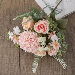 Decorative Flowers Artificial For Wedding Decorations Rose Bouquet Centrepieces Tables Home Living Room Decor Bridal