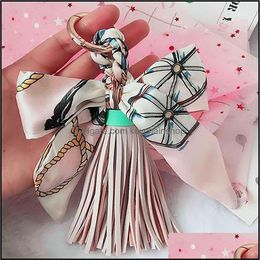 Keychains Fashion Accessories High Quality Scarves Key Holder Ribbon Bowknot Exquisite Pu Leather Tassels Women Bag Charm Pendant1248M