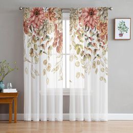 Curtain Eucalyptus Deciduous Dahlia Rose Texture Tulle In Sheer Curtains For Living Room Bedroom Kitchen Window Chiffon Blinds