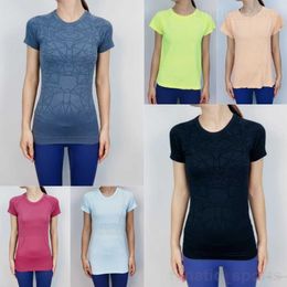 Lady Fitness Sıkı Kısa Kollu Tshirt yoga vücut geliştirme üstleri ince nefes alabilen tişörtler egzersiz tişört yuvarlak boyun sporları hızlı teknoloji streç