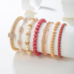 Charm Bracelets 7 Pcs/Set Four Seasons Bohemian Multi-layer Beaded Bracelet For Women Wood Pearl Bead Fish Chain Elastic Sets Jewelry