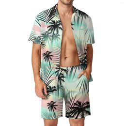Men's Tracksuits Sunset Men Sets Black Palms Print Casual Shorts Vacation Shirt Set Summer Vintage Printed Suit Short-Sleeved Oversize