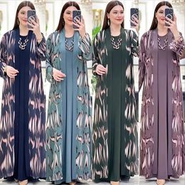 Ethnic Clothing Muslim Women Kimono Abaya African 2023 Print Cardigan Robe Islam 2-piece Sets Femme Morroca Kaftan Long Maxi Dress