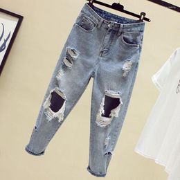 Women's Jeans 2023 Trend High Waist Woman Haren Oversize Denim Pants Korean Fashion Hole Baggy Female Streetwear Capri Pant A429