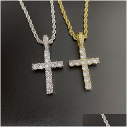 Pendant Necklaces Fashion Zircon Cross Necklace Hip Hop Gold Chain For Men Women Drop Delivery Jewelry Pendants Dhuel