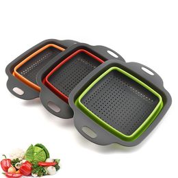 Storage Baskets Folding Silicone Drain Basket Fruit Vegetable Washing Foldable Strainer Colander Collapsible Drainer Kitchen Tool 230609