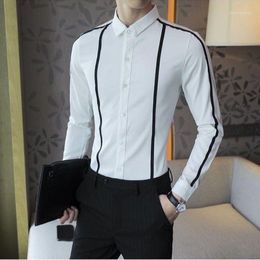 Men's Casual Shirts Luxury Ice Silk Men Shirt Korean Fashion Loose Drape Contrast Button Up Long Sleeve Spring Business Blouse R17
