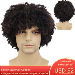 Synthetic Mens Wig Brown Hair Short Curly Wigs Natural Haircut Kinky Colly Afro Wig for Man Guys Halloween Costume Wigfactory