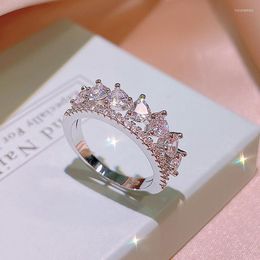 Cluster Rings Luxury Real Sterling Zircon Crown CZ Finger Ring Classic Stackable Silver Colour Jewellery For Women Wedding Christmas Gift