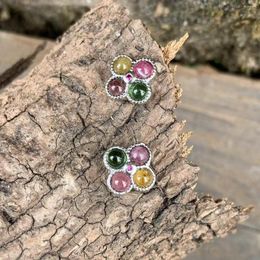 Stud Earrings Natural Tourmaline For Women Real 925 Sterling Silver Vintage Femme Gift Prevent Allergy Fine Jewellery