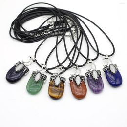 Pendant Necklaces Natural Crystal Stone Necklace Charms Turquoises Amethysts For Women Nen Leather Rope Chain Jewelry